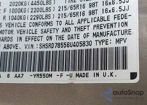 2006 Honda Cr-V Lx from USA, damaged, VIN SHSRD78556U405830
